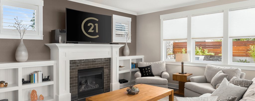 Living Room with Century 21 on TV